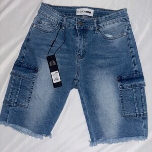 Fashion Nova Stretch Cargo Denim Shorts, SIZE 3, NWT
